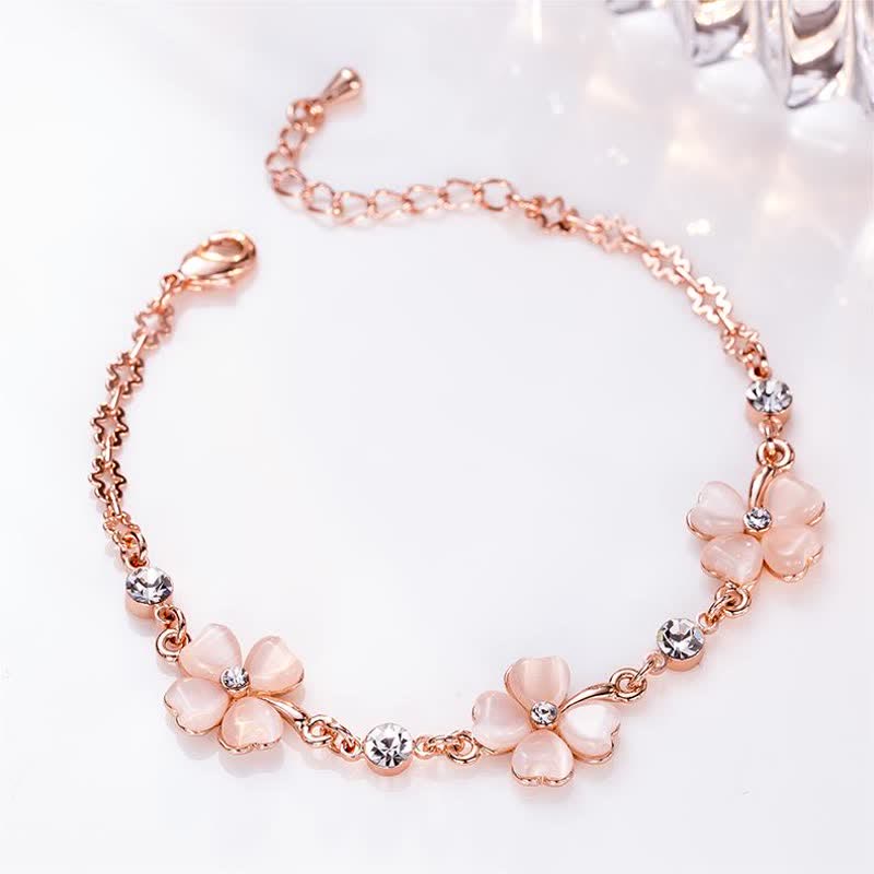 Wear FengShui Pink Crystal Four Leaf Clover Love Chain Bracelet