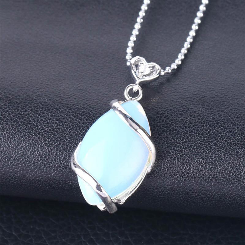 Wear FengShui Marquise Pattern Natural Crystal Stone Charm Necklace Pendant