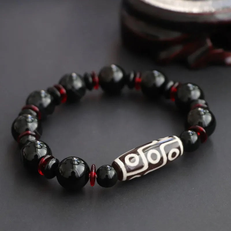 Wear FengShui Black Onyx Nine-Eye Dzi Bead Wealth Protection Bracelet