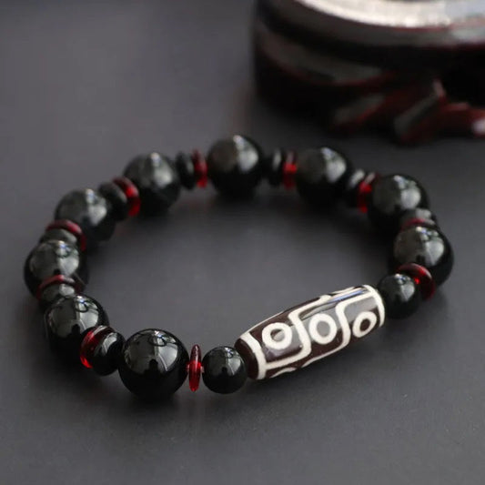 Wear FengShui Black Onyx Nine-Eye Dzi Bead Wealth Protection Bracelet