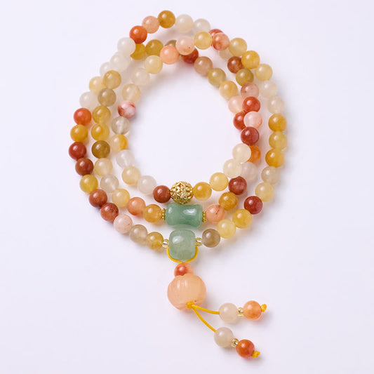 Wear FengShui Natural Golden Silk Jade Pumpkin Charm Wealth Luck Triple Wrap Bracelet