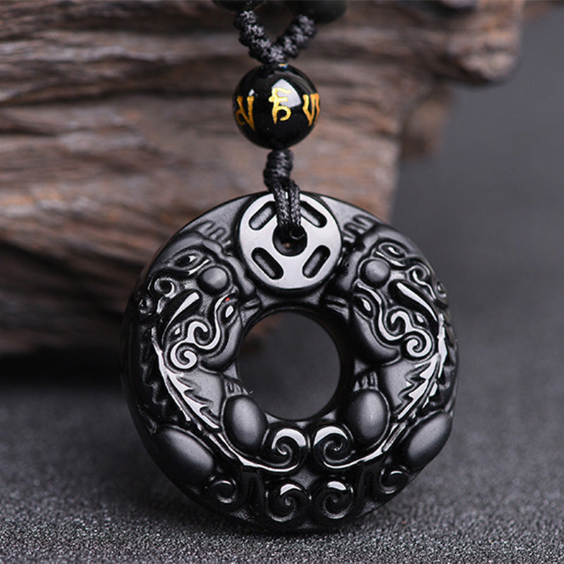 Wear FengShui Pixiu Obsidian Wealth Pendant Necklace