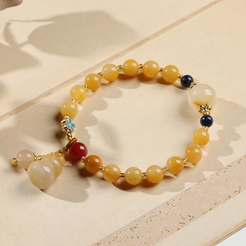Wear FengShui Natural Golden Silk Jade Gourd Charm Wealth Luck Bracelet