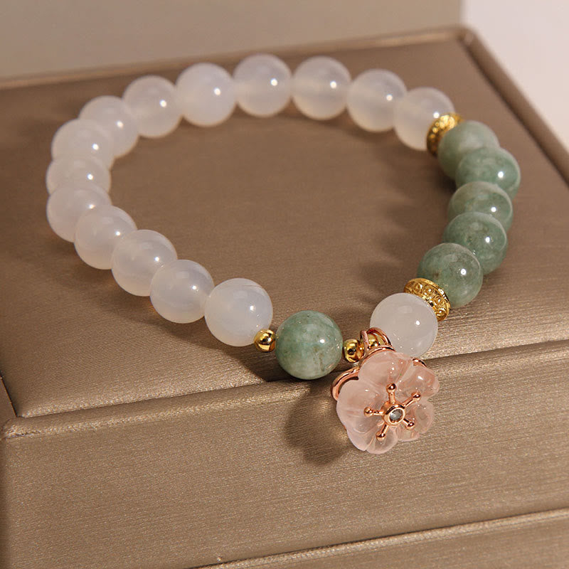 Wear FengShui White Agate Jade Flower Charm Luck Protection Bracelet