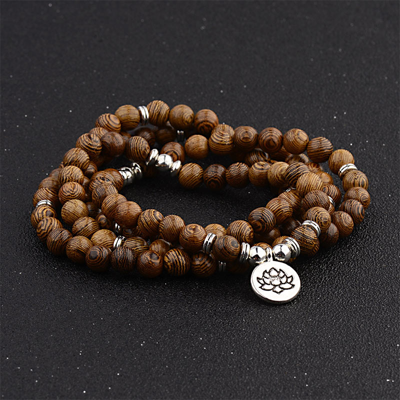 Wear FengShui Tibetan Lightning Strike Wood Bracelet Lotus Buddha Mala