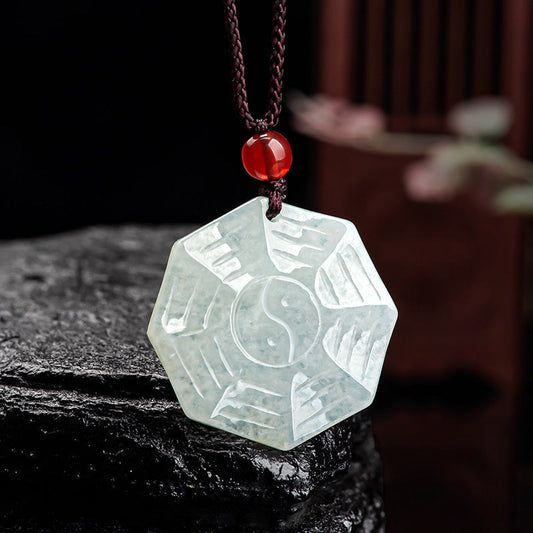 Wear FengShui Natural Jade Bagua Yin Yang Luck Necklace Pendant