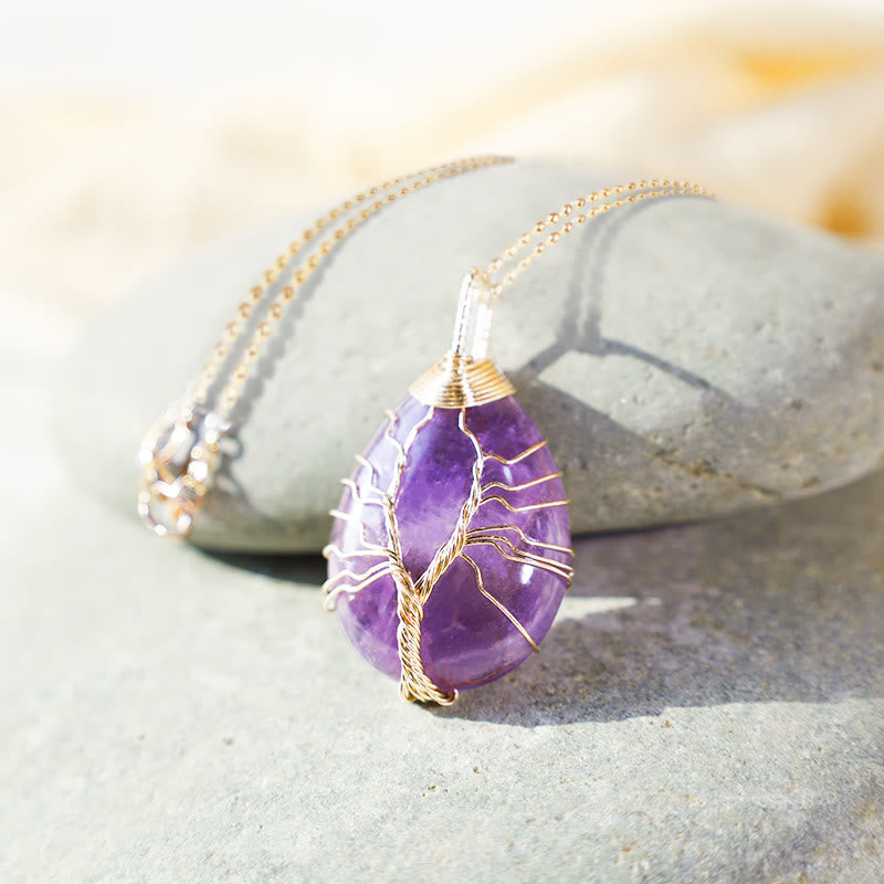 Wear FengShui Natural Quartz Crystal Tree Of Life Healing Energy Necklace Pendant