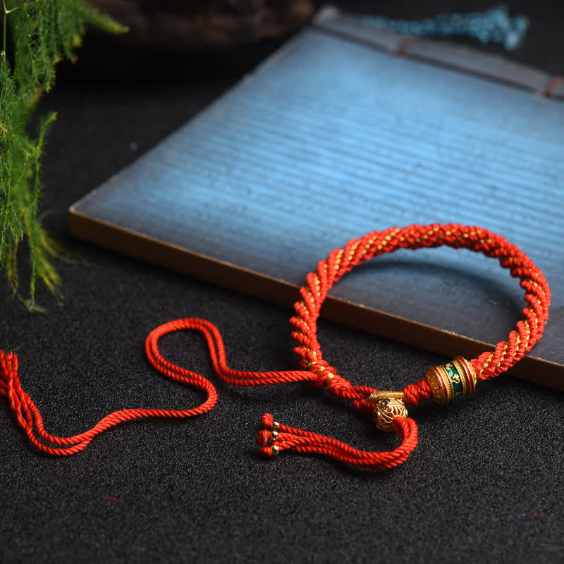 Wear FengShui Tibetan Handmade Luck Prayer Wheel Bead Charm Weave Colorful String Bracelet