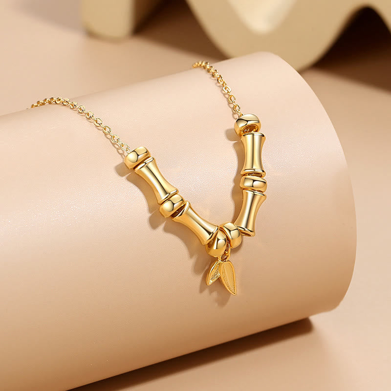 Wear FengShui Golden Bamboo Pattern Titanium Steel Wealth Necklace Pendant