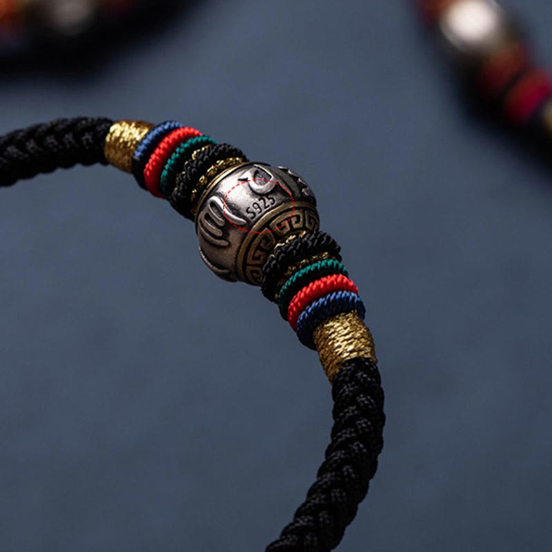 Wear FengShui 925 Sterling Silver Tibet Handmade Om Mani Padme Hum Luck Protection King Kong Knot Braided Bracelet
