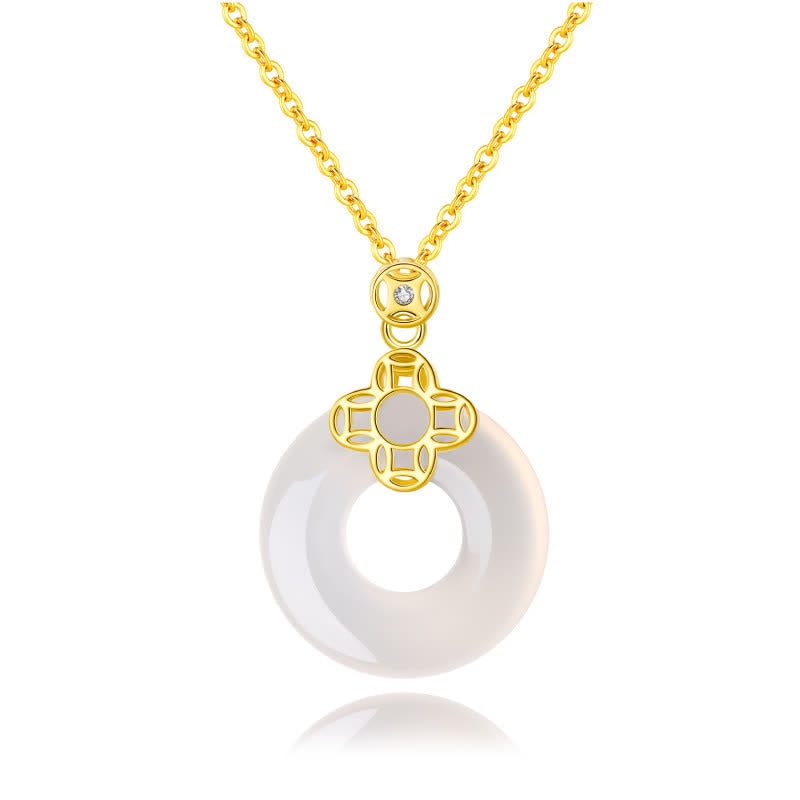 Wear FengShui 925 Sterling Silver Chalcedony Coin Peace Buckle Positive Necklace Pendant