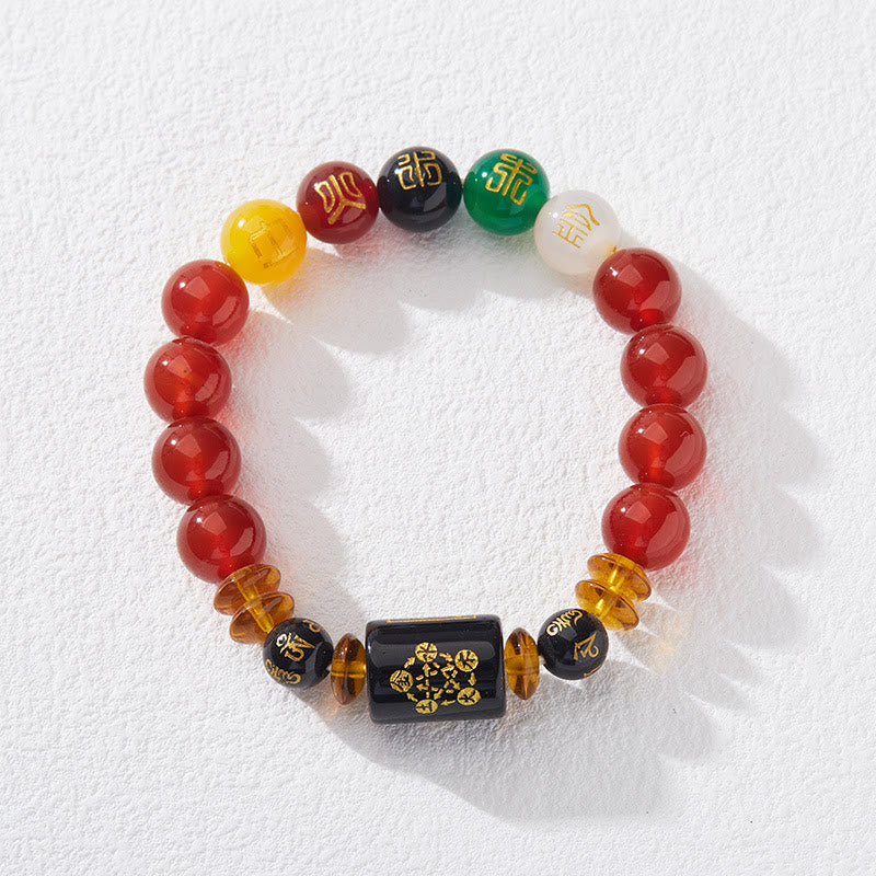 Wear FengShui Five Elements Black Onyx Red Agate Wisdom Wealth Bracelet