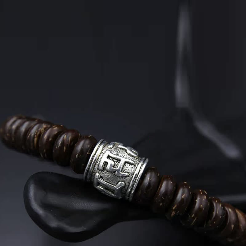 Wear FengShui Natural Tibetan Coconut Shell Om Mani Padme Hum Positive Bracelet
