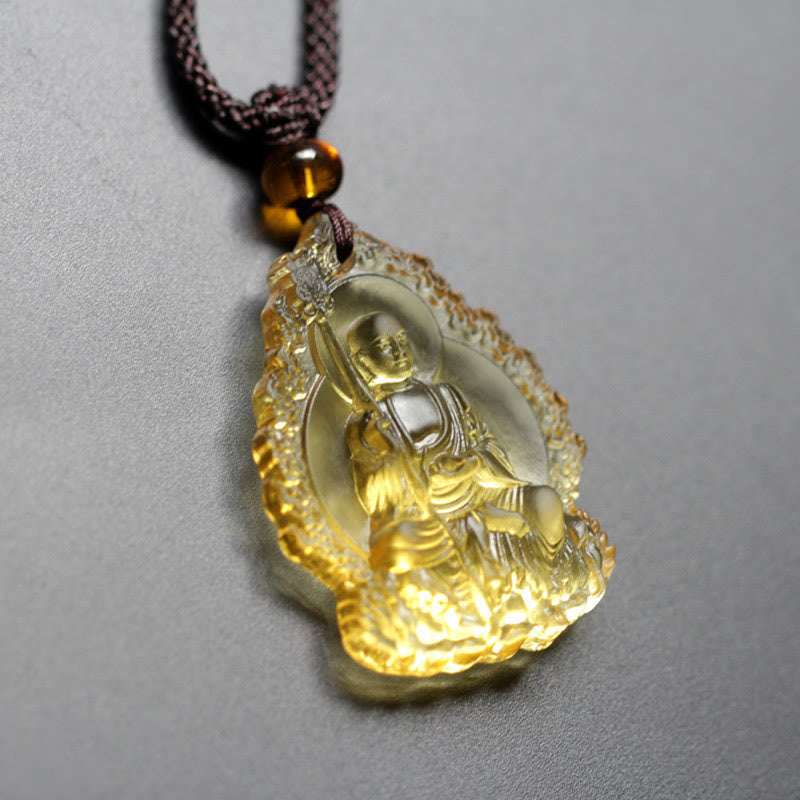 Wear FengShui Ksitigarbha Buddha Liuli Crystal Serenity Amulet Necklace Pendant