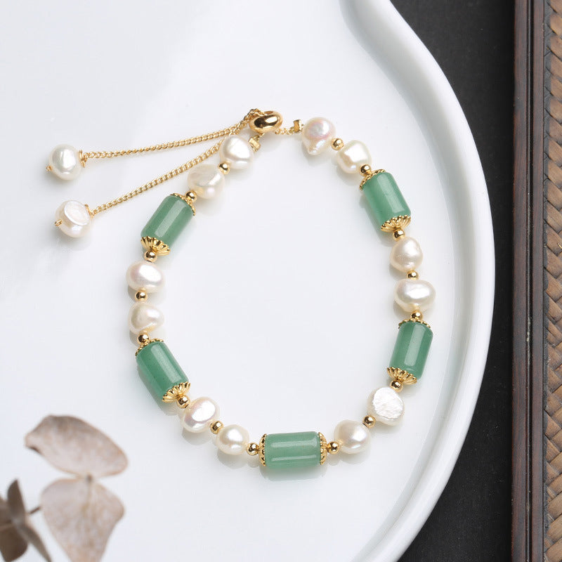 Wear FengShui Green Aventurine Pearl Pink Crystal Bead Luck Bracelet
