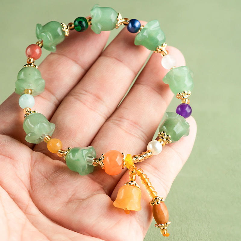 Wear FengShui Green Aventurine Magnolia Flower Luck Bracelet