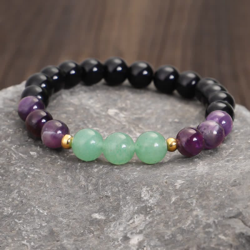 Wear FengShui 108 Mala Beads Amethyst Green Aventurine Lotus Meditation Bracelet