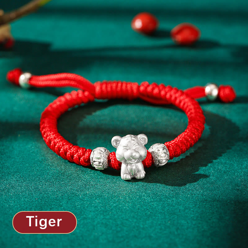 Wear FengShui 999 Sterling Silver Chinese Zodiac Red Rope Luck Handcrafted Kids Bracelet