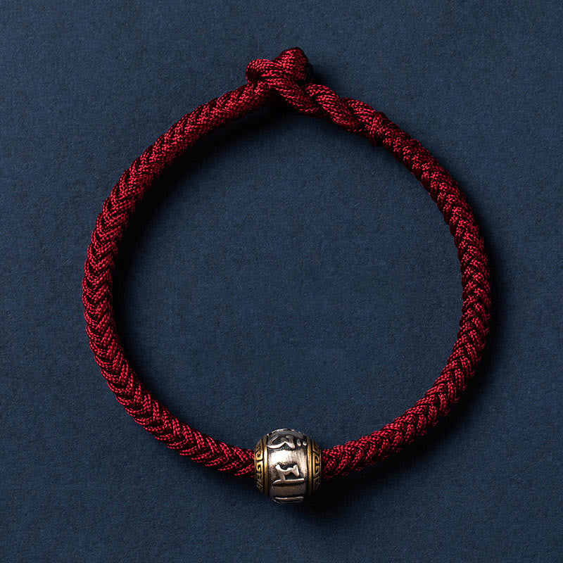 Wear FengShui 925 Sterling Silver Tibet Handmade Om Mani Padme Hum Luck Protection King Kong Knot Braided Bracelet