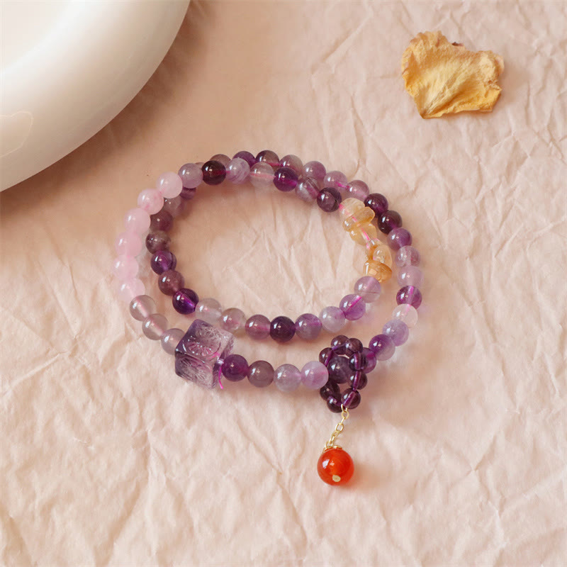 Wear FengShui Natural Amethyst Citrine Positive Transformation Double Wrap Bracelet