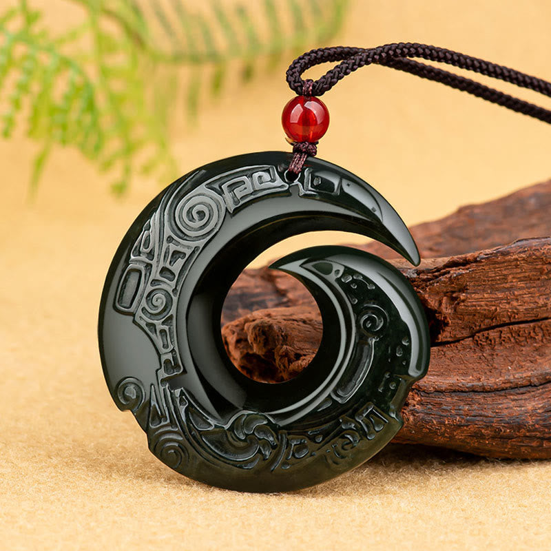 Wear FengShui One's Luck Improves Design Patern Natural Hetian Cyan Jade Success Necklace Pendant