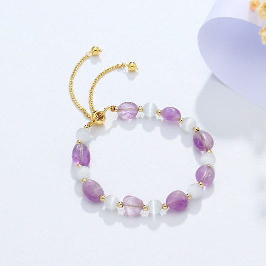 Wear FengShui Amethyst Pink Crystal Black Rutilated Quartz Spiritual Awareness Bracelet