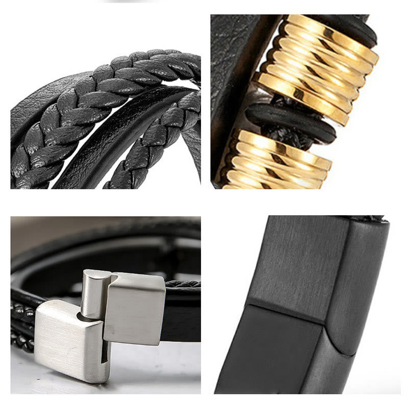 Wear FengShui Leather Multi-Layer Titanium Steel Balance Braided Magnetic Buckle Bracelet