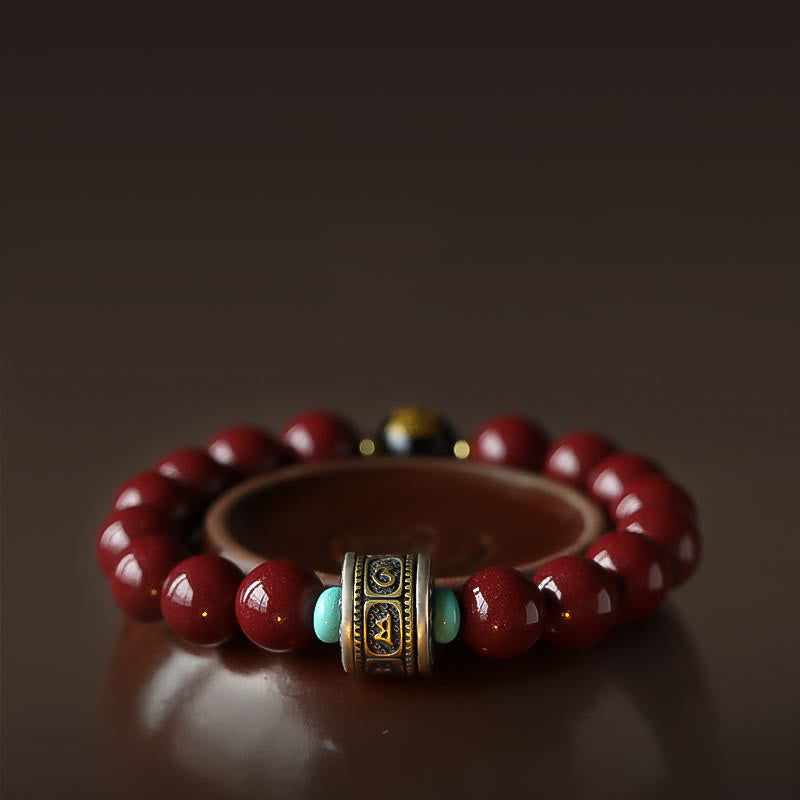 Wear FengShui 925 Sterling Silver Chinese Zodiac Natal Buddha Cinnabar Om Mani Padme Hum Calm Bracelet