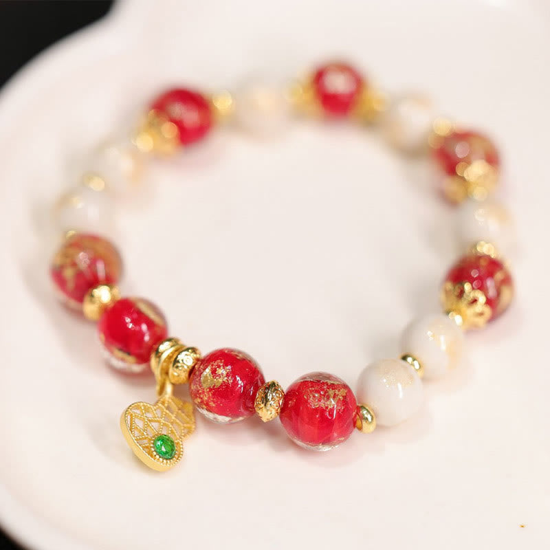 Wear FengShui Gourd God Of Wealth Charm Fortune Liuli Glass Bead Incense Ash Porcelain Bead Bracelet