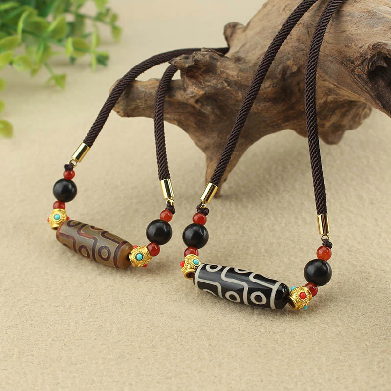 Wear FengShui Tibetan Nine-Eye Dzi Bead Protection Blessings String Necklace Pendant