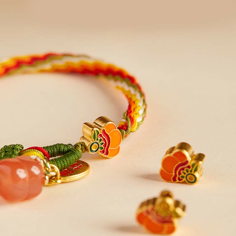 Wear FengShui Persimmon Red Agate Strength Reincarnation Knot Braid String Bracelet
