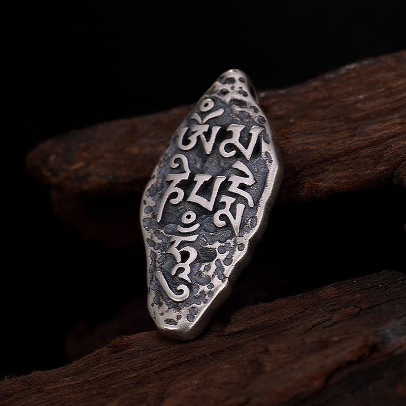 Wear FengShui Tibetan 925 Sterling Silver Om Mani Padme Hum Dorje Vajra Engraved Strength Necklace Pendant