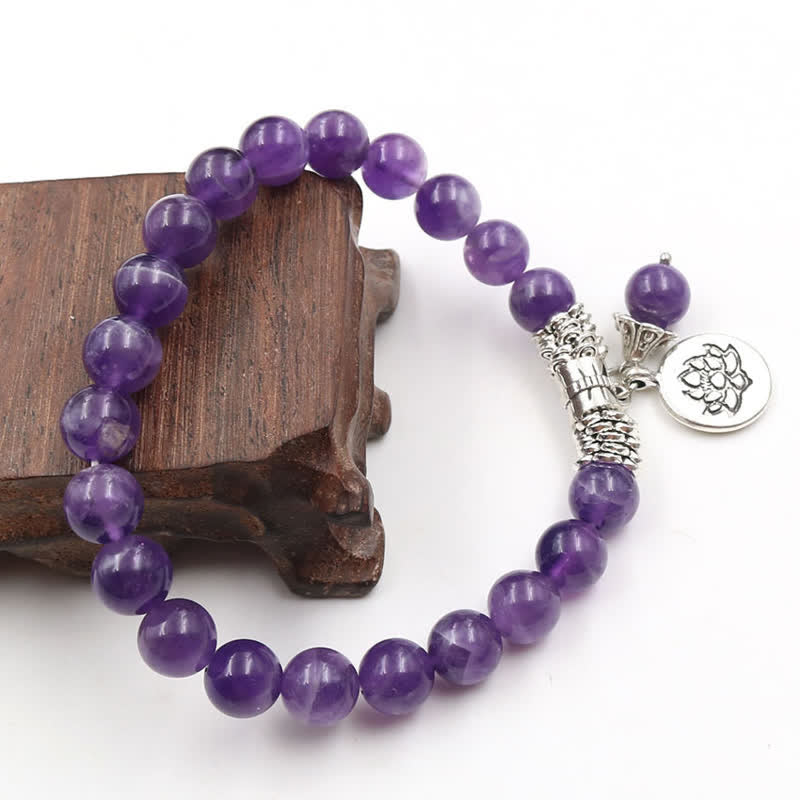 Wear FengShui Amethyst Crystal Lotus Healing Balance Bracelet