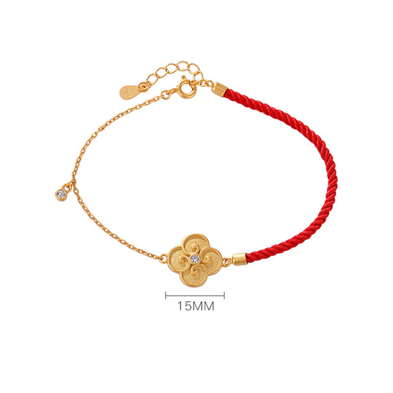 Wear FengShui 925 Sterling Silver Plated Gold Four Leaf Clover Zircon Luck Bracelet