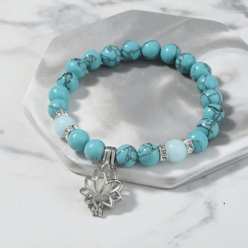Wear FengShui Tibetan Turquoise Glowstone Luminous Bead Lotus Protection Bracelet