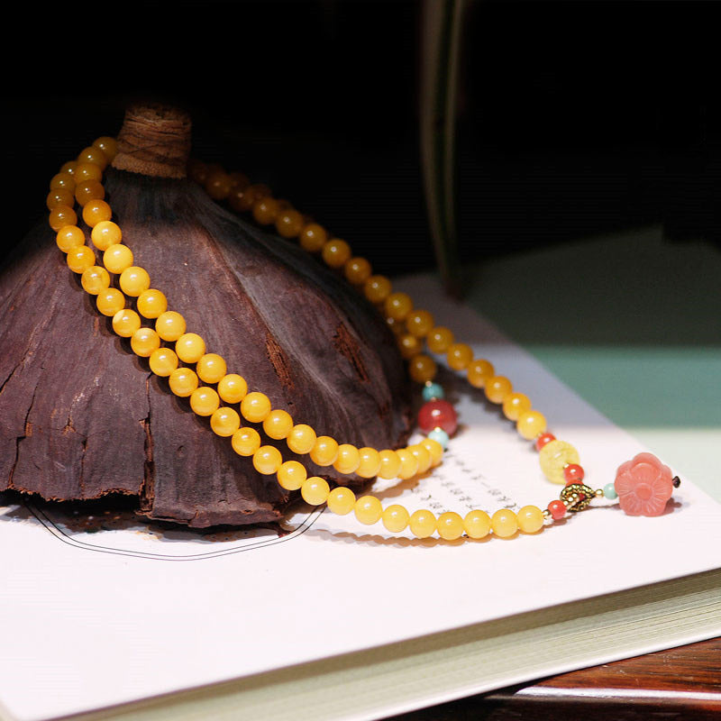 Wear FengShui Amber Healing Balance Necklace Flower Charm Bracelet