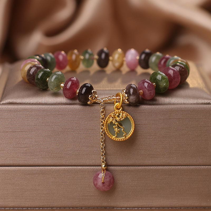 Wear FengShui Colorful Tourmaline Cute Flower Rabbit Charm Love Bracelet