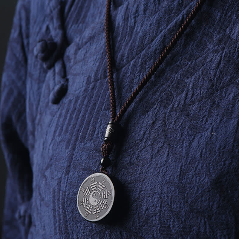 Wear FengShui Black Obsidian Bagua Yin Yang Strength Necklace Pendant