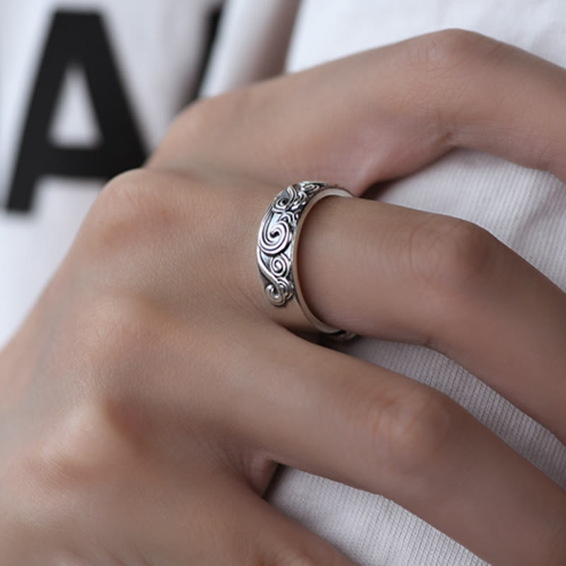 Wear FengShui 999 Sterling Silver Auspicious Clouds Engraved Blessing Adjustable Ring