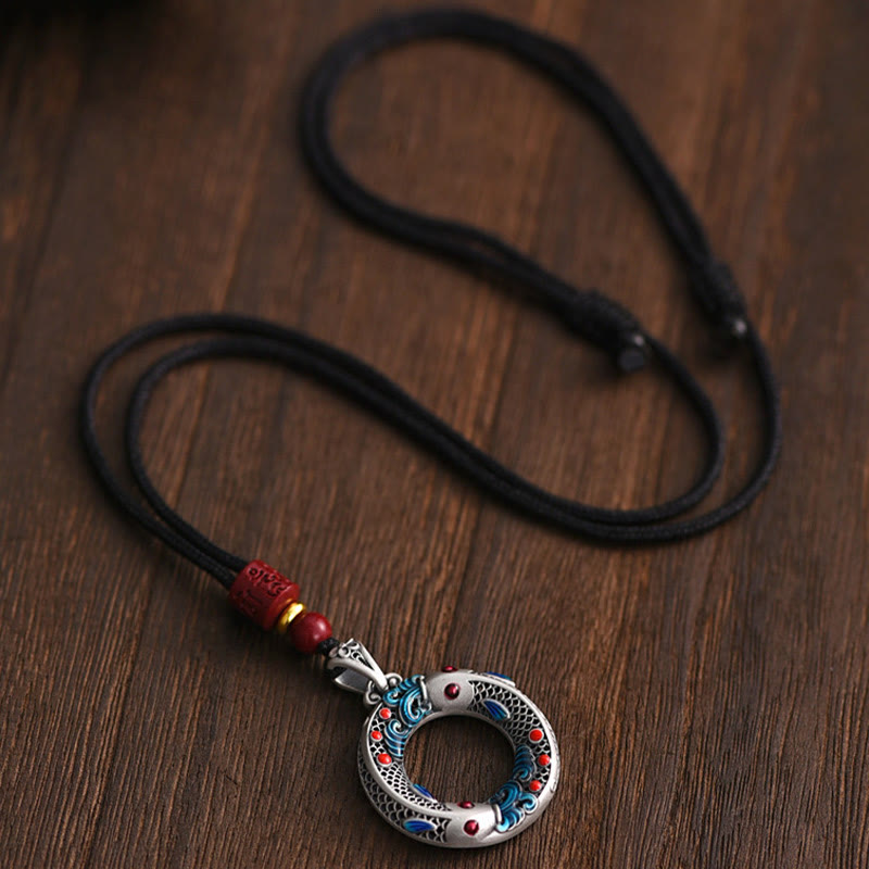 Wear FengShui Koi Fish Peace Buckle Copper Wealth Luck Necklace Pendant