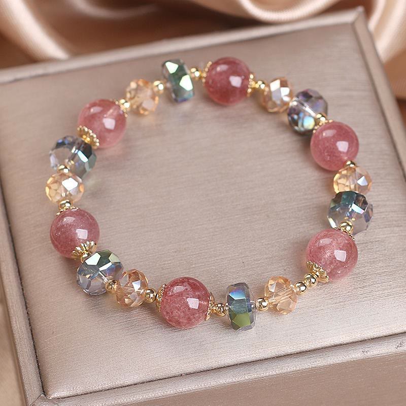 Wear FengShui Natural Strawberry Quartz Colorful Crystal Positive Bracelet