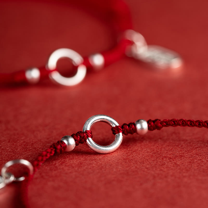 Wear FengShui 925 Sterling Silver Lucky Fortune Peace Joy Lotus Peace Buckle Red String Bracelet