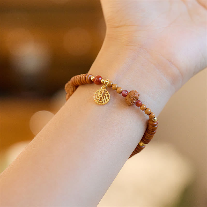Wear FengShui Tibetan Bodhi Seed Black Onyx Smoky Quartz Om Mani Padme Hum Fu Character Wealth Bracelet