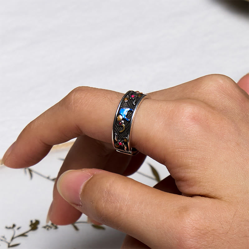 Wear FengShui Colorful Elephant Carved Strength Adjustable Ring