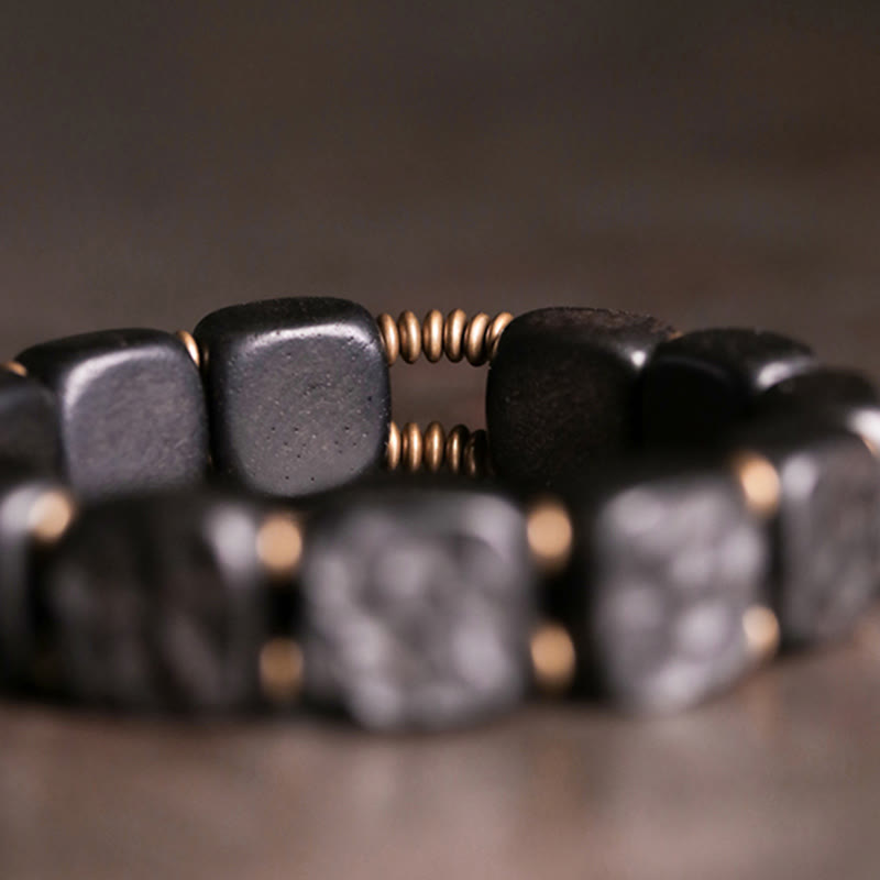 Wear FengShui Retro Ebony Wood Texture Style Copper Peace Balance Bracelet