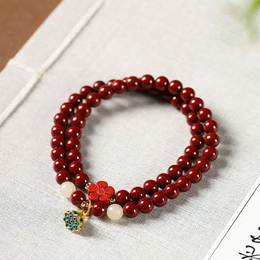Wear FengShui Cinnabar Lotus Charm Double Wrap Blessing Bracelet