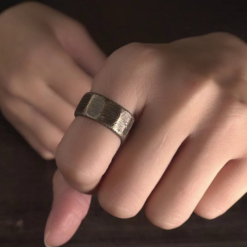 Wear FengShui Tibetan Simple Design Copper Brass Frosted Wealth Ring