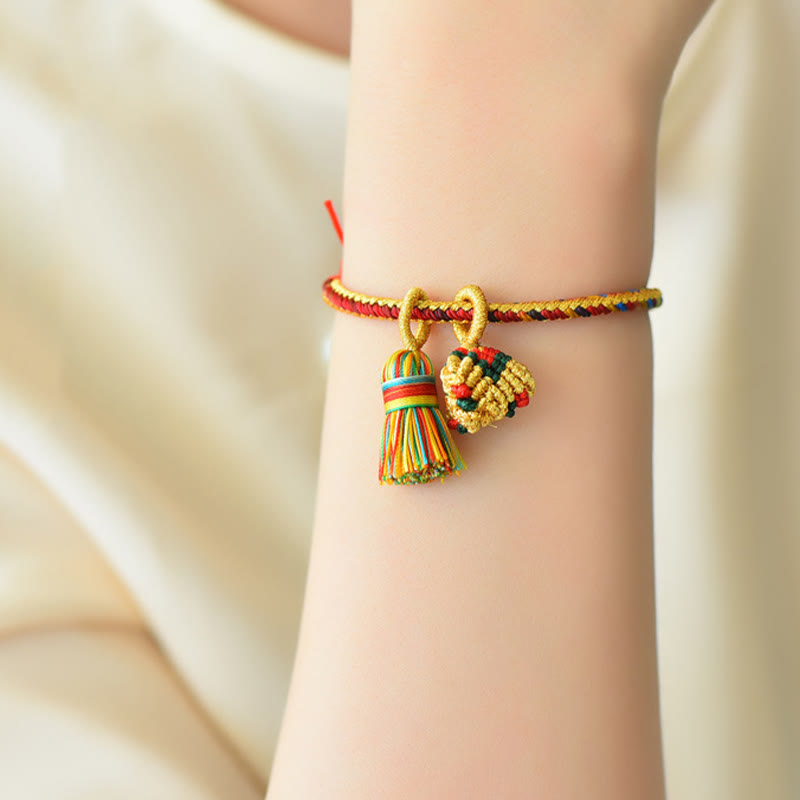Wear FengShui Colorful Rope Luck Handmade Zongzi Golden Ball Charm Bracelet
