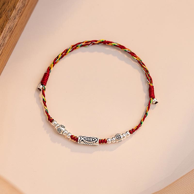 Wear FengShui 925 Sterling Silver Luck Koi Fish Braided Colorful String Bracelet Anklet