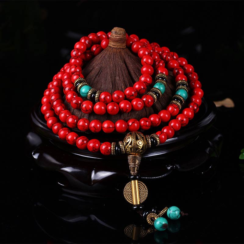 Wear FengShui Tibetan Mala Red Turquoise Lucky Necklace Bracelet